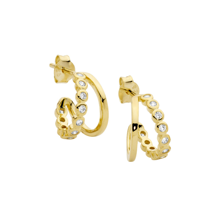 Gold Plate Cz Set Double Hoop Earrings