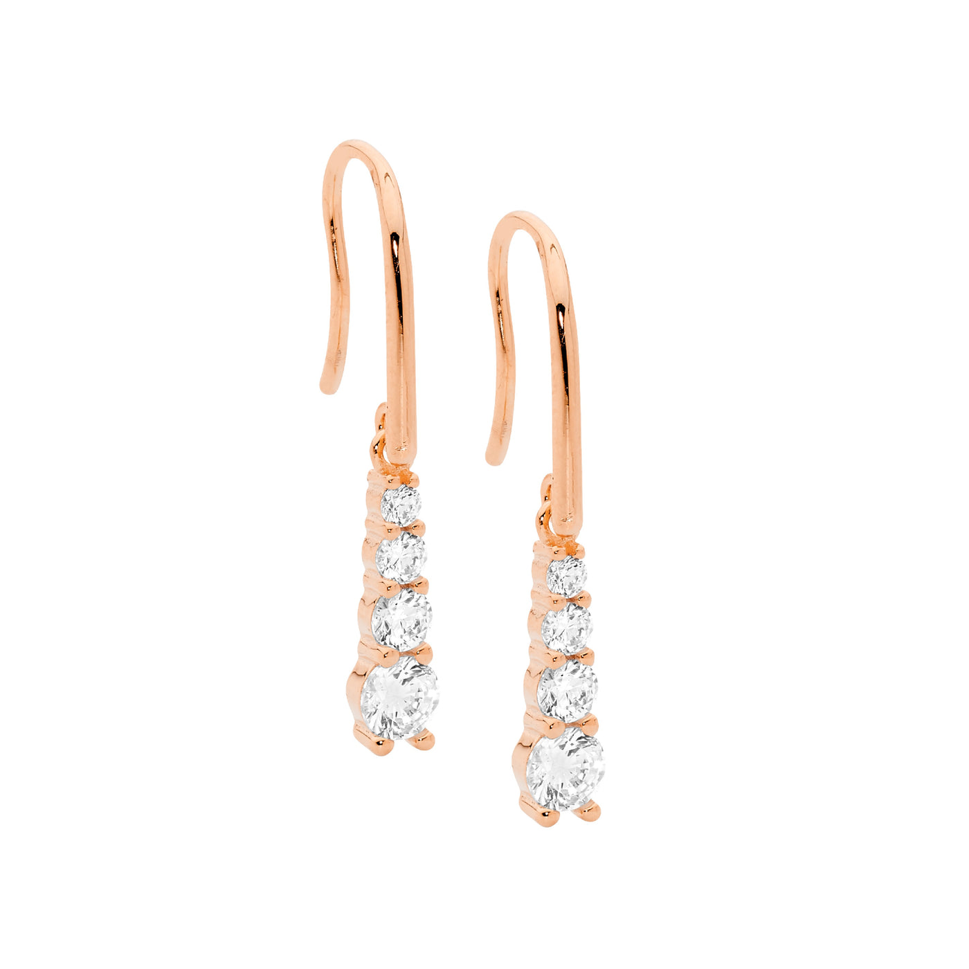 Sterling Silver With Rose Gold Plating Cz Drop Earrings