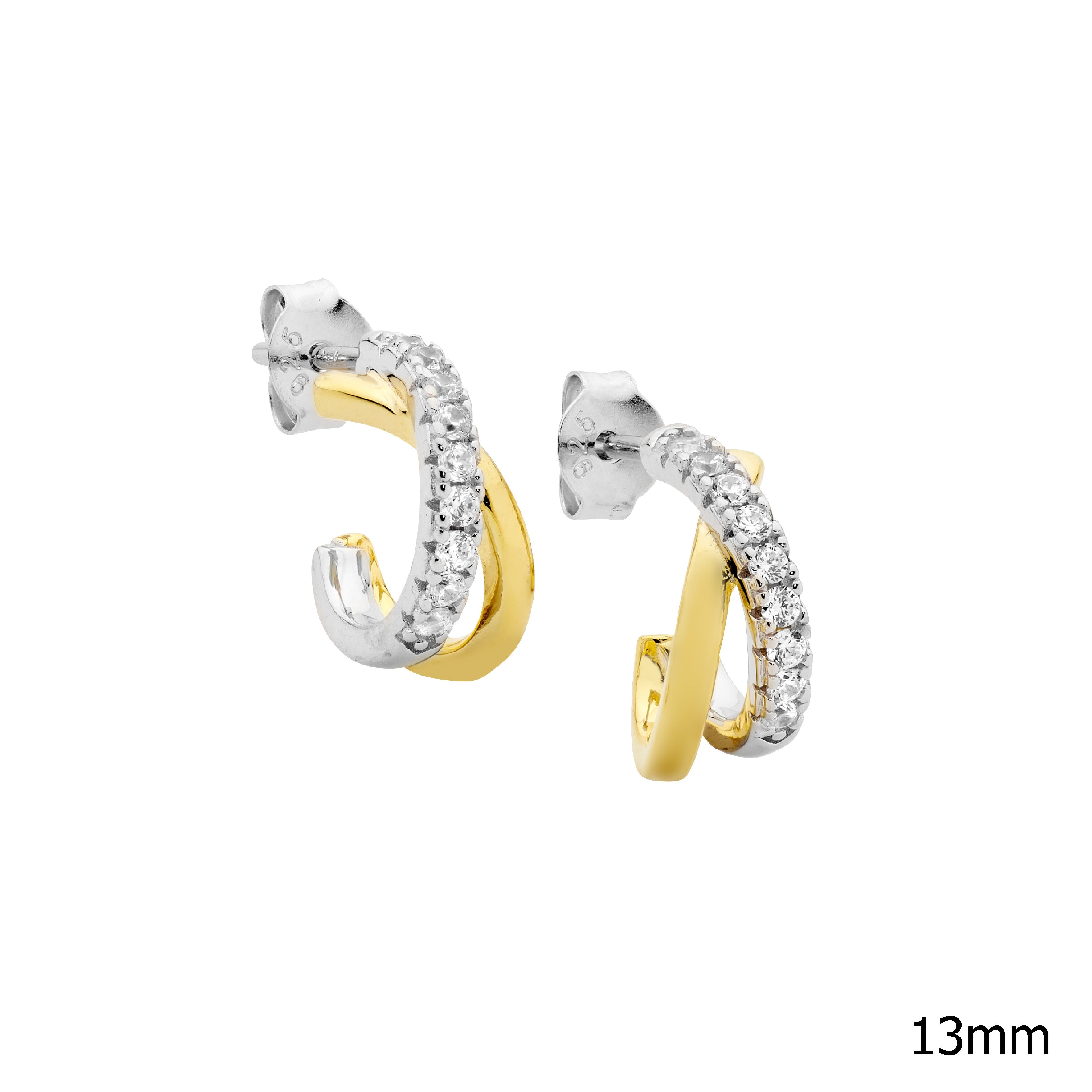 Ellani Collections SS 13mm crossover hopp CZ gold plating – Time For ...