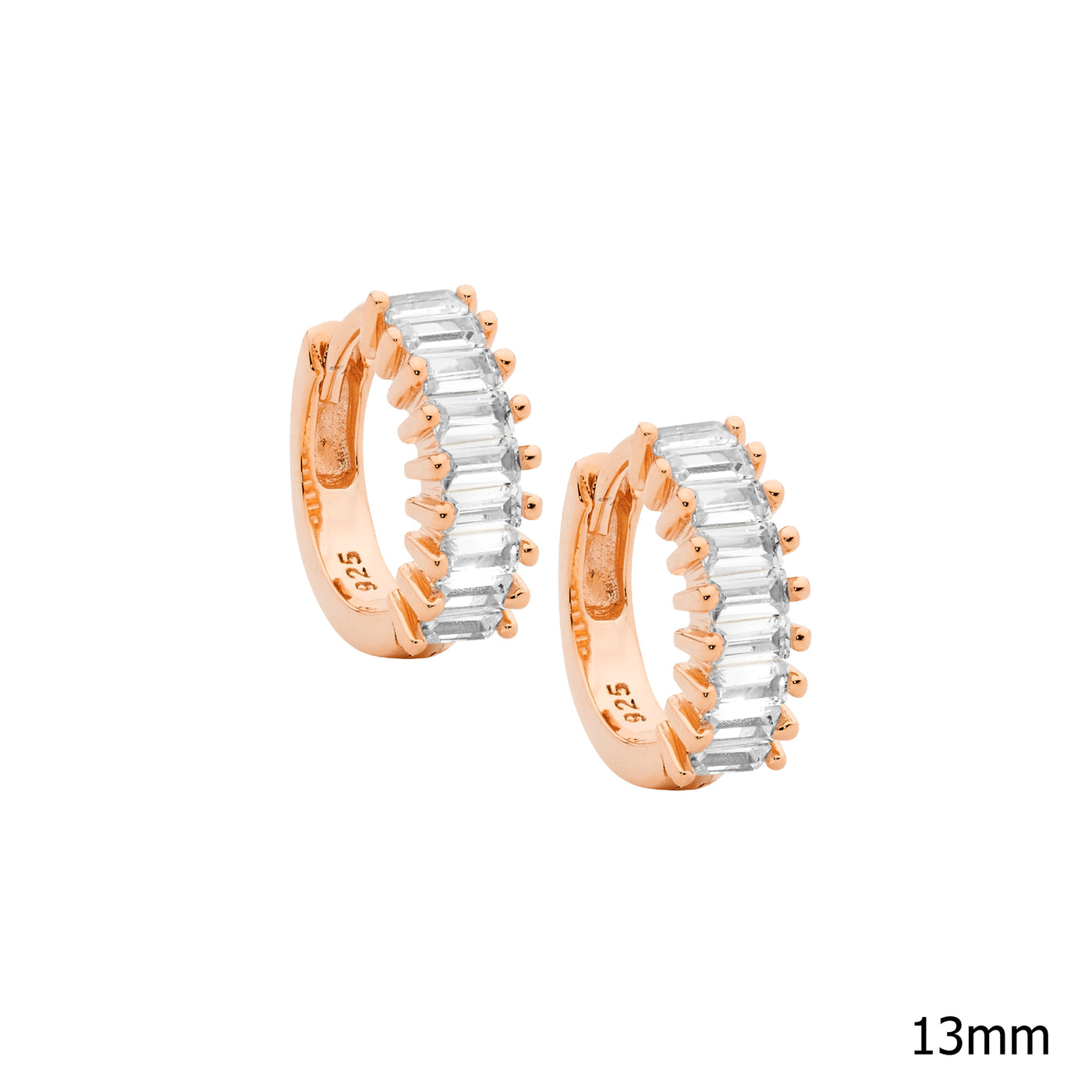 Steling Silver Baguette CZ Hoop Earrings