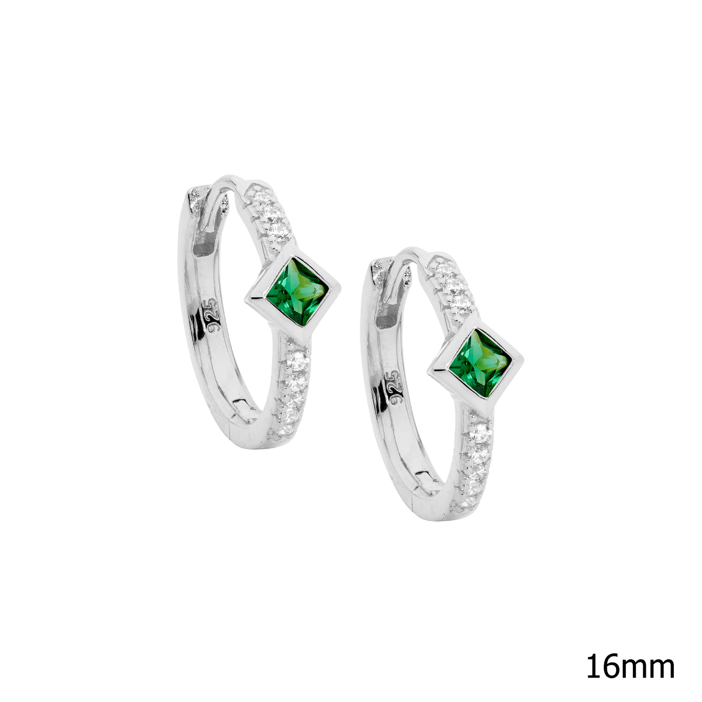 Sterling Silver Hoop Earrings With Green CZ