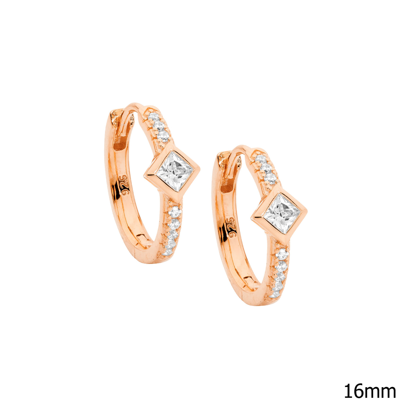 Sterling Silver Rose Gold Plated Cubic Zirconia Hoop Earrings