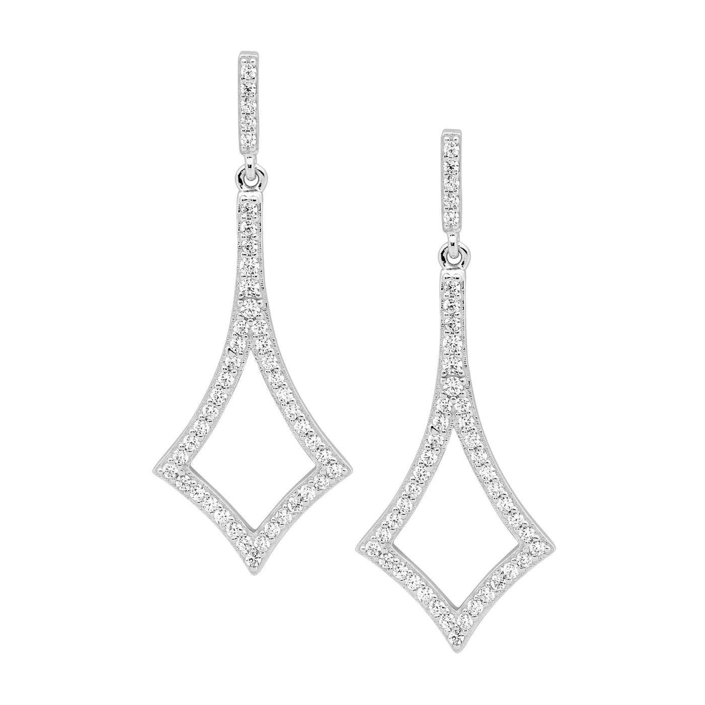 Sterling Silver Diamond Shaped CZ Drop Earrings