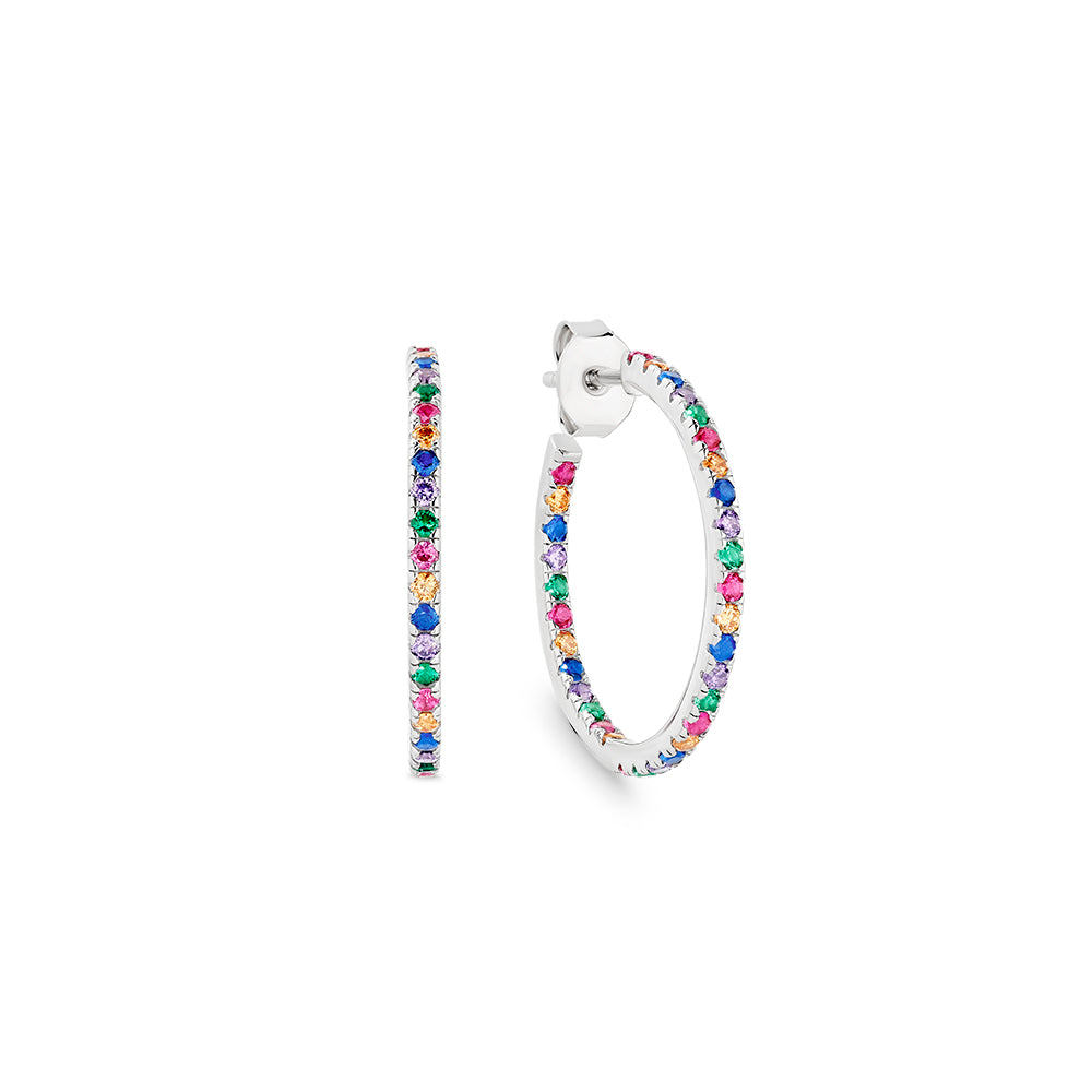 Sterling Silver Multi Coloured Cz Hoop Earrings