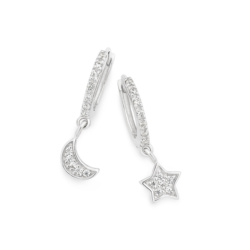 Sterling Silver Hoop Earrings With A Star Drop