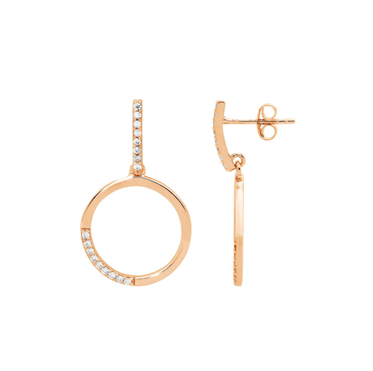 Steling Silver Rose Gold Plated Open Circle Drop Earrings