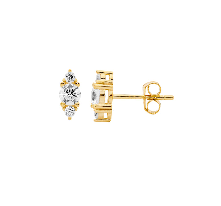 Ellani Yellow Gold Plated Cz Stud Earring