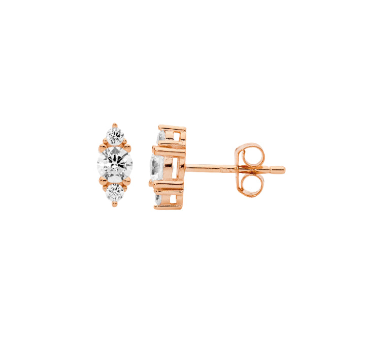 Ellani Rose Gold Plateed Cz Stud Earrings