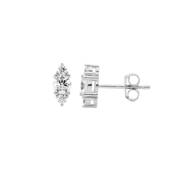 Ellani Sterling Silver Cz Stud Earrings