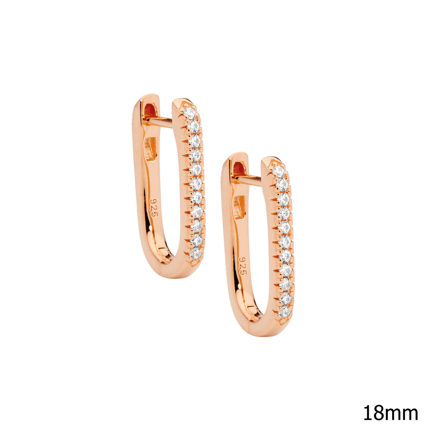 Rose Gold Plated Cz Oval Hoop Earrings 18Mm