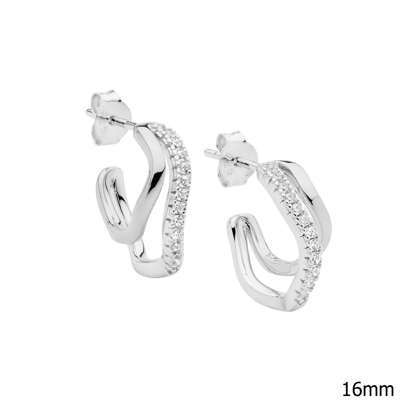 Ss double wave hoop cz earring 16mm