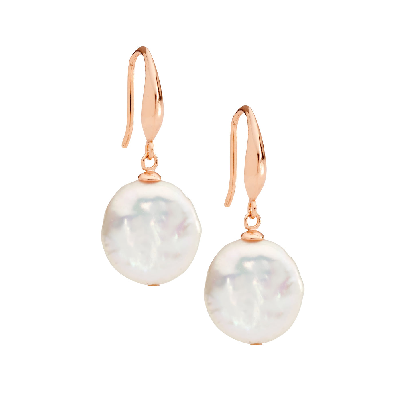 Ss12mm Freshwater Coin Pearl Hook Earrings ,Rose Gold Plated