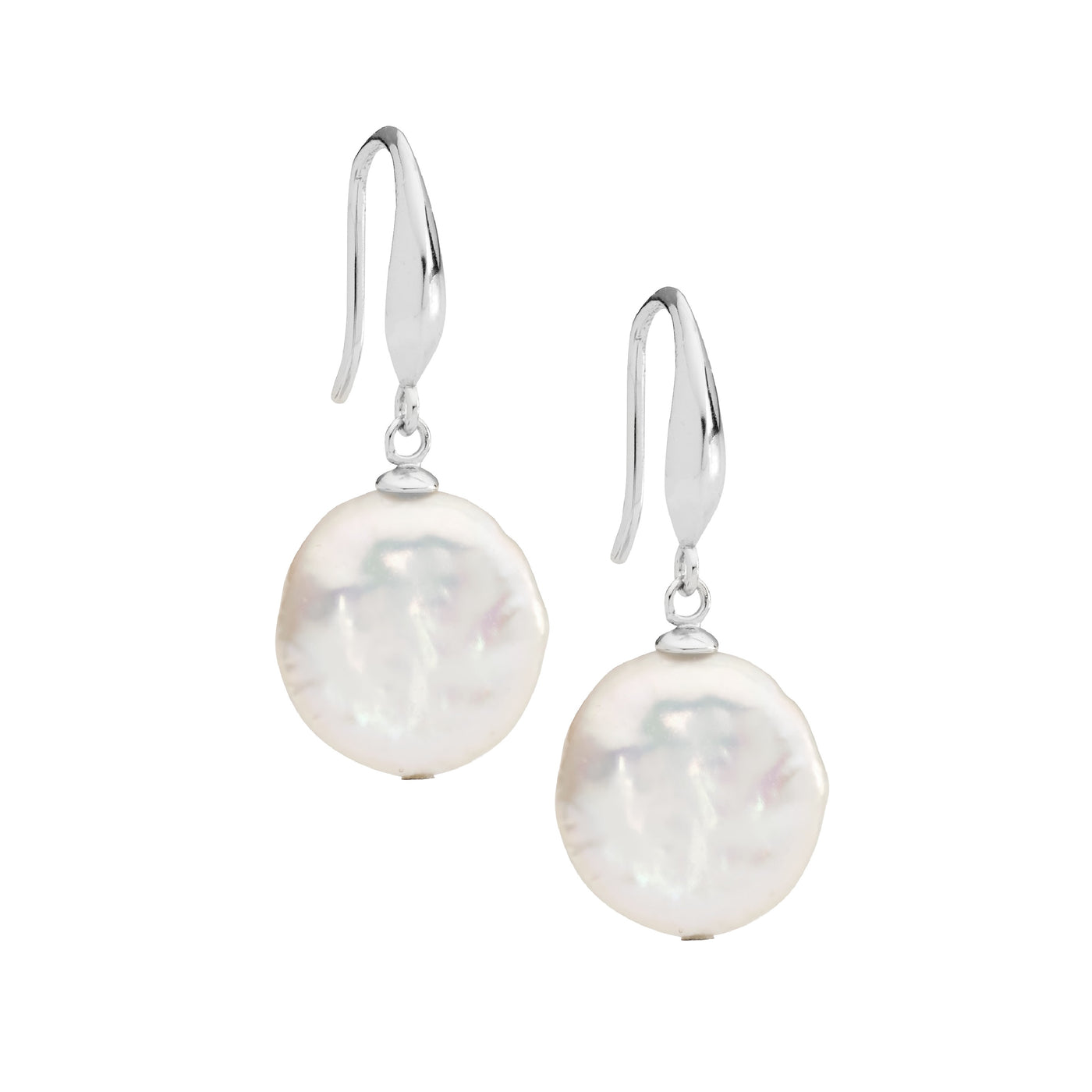 Ss 12Mm Freshwater Coin Pearl Hook Earrings