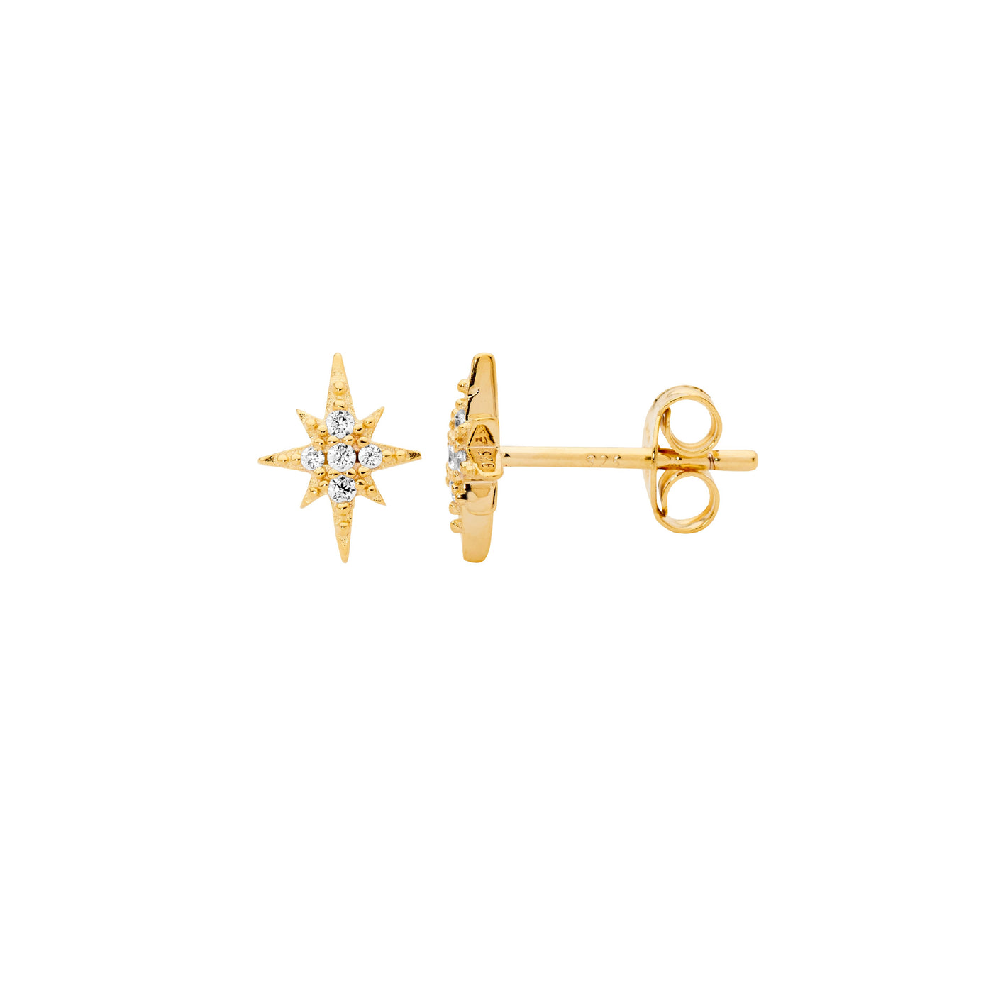 Ss Gold Plated Cz Star Stud Earrings