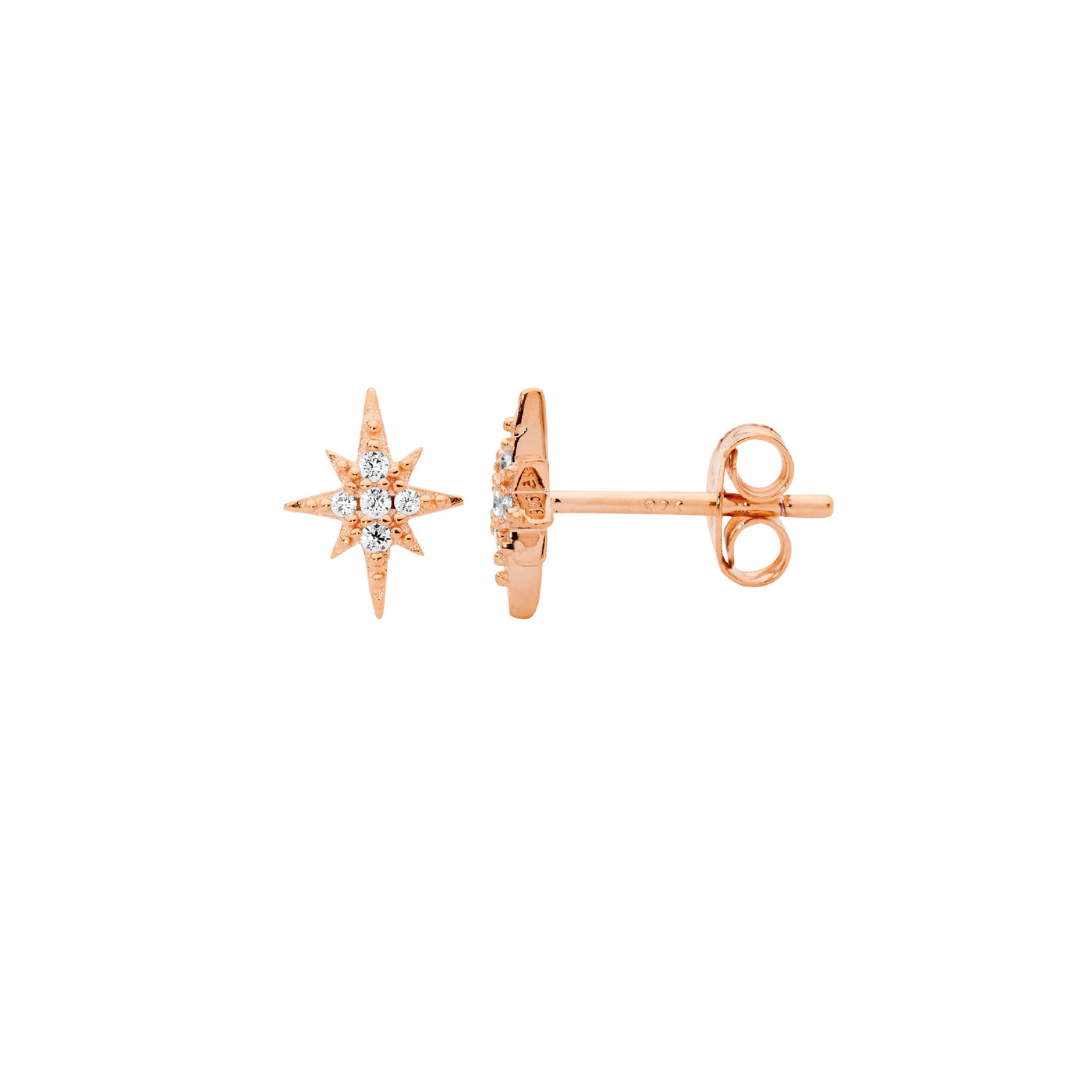 Ss Cz Rose Gold Plated Star Studs