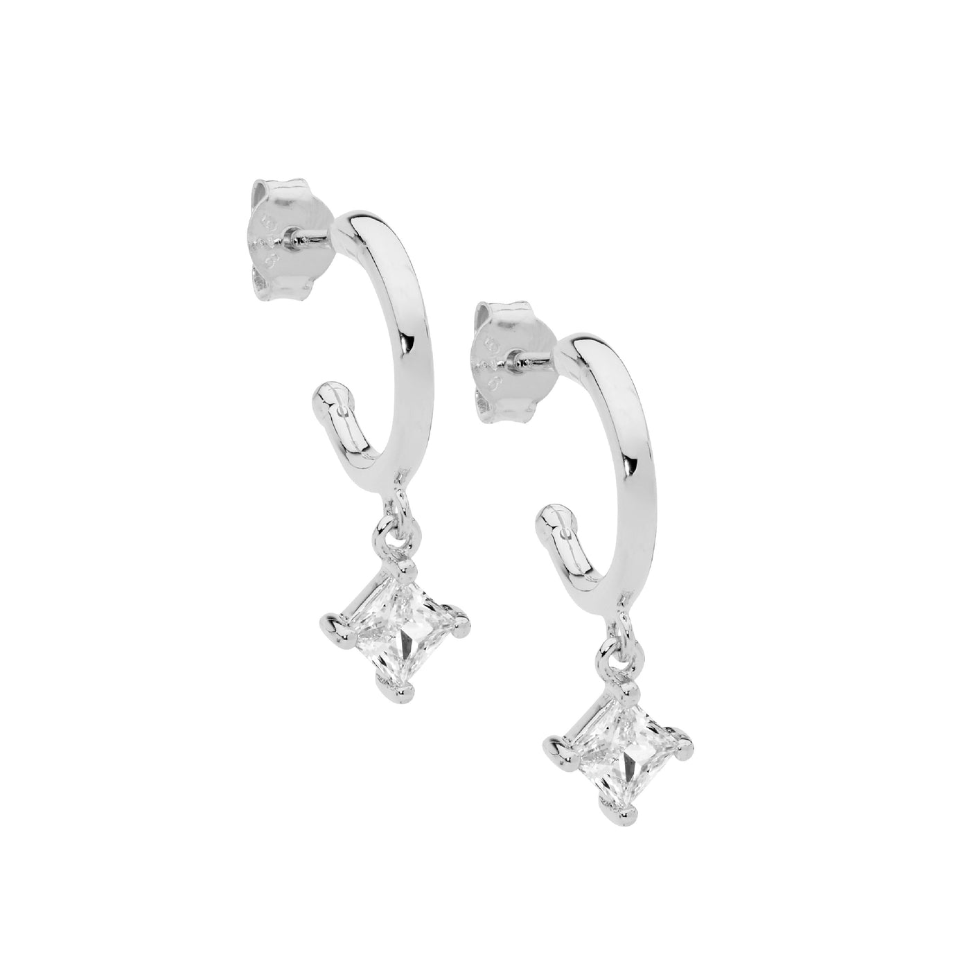 Ss 13mm Hoop Earrings Princess Cut Cz Drop