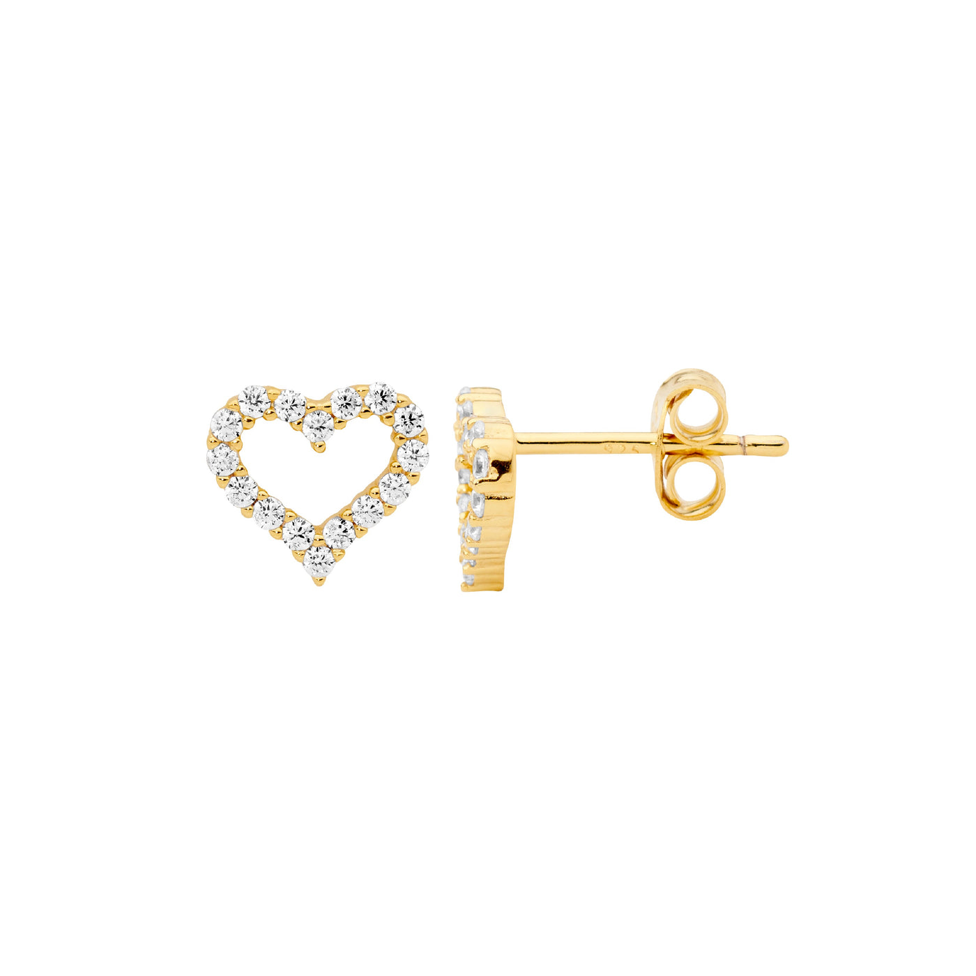 Ss Cz 8mm Heart Stud Earrings Gold Plated