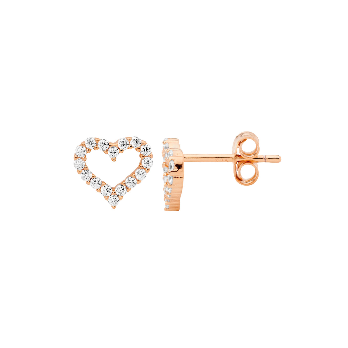 Ss 8Mm Cz Heart Earring Rose Gold Plated