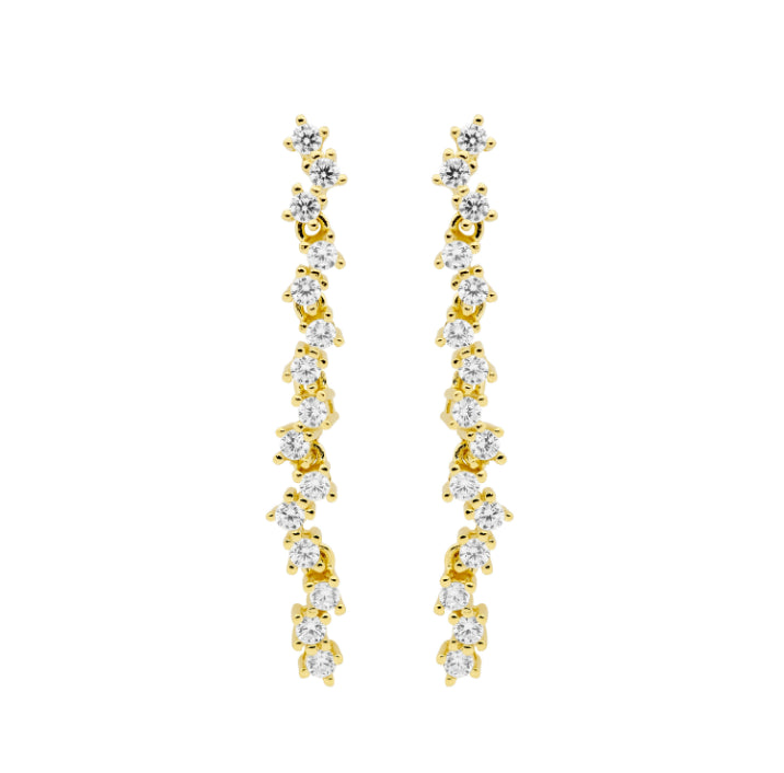 Sterling Silver Gold Plated Cz Staggered Drop Earrings