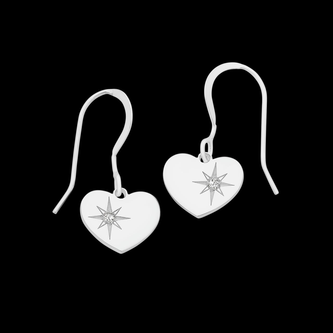 Sterling Silver Diamond Set Heart Drop Earrings