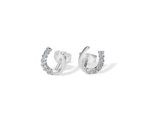 Breeze Silver Horsehoe Half CZ Stud Earrings