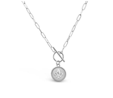 Sterling Silver Fob Chain with Fleur de Lis Coin