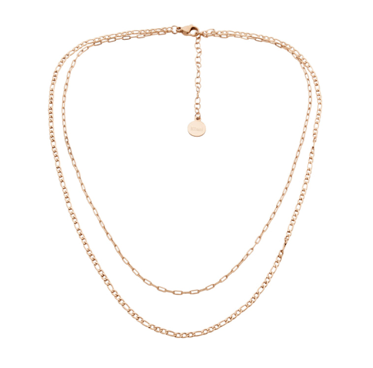 Stainless Steel Rose Gold Plate Double Chain