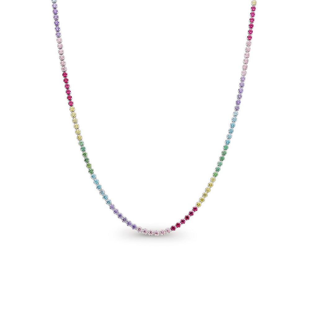 Sterling Silver Multi Coloured Tennis Necklace