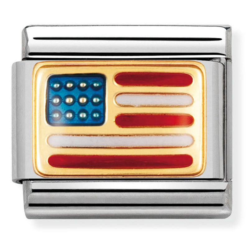 NOM-030235 04 Steel and 18ct Yellow Enamel USA Flag