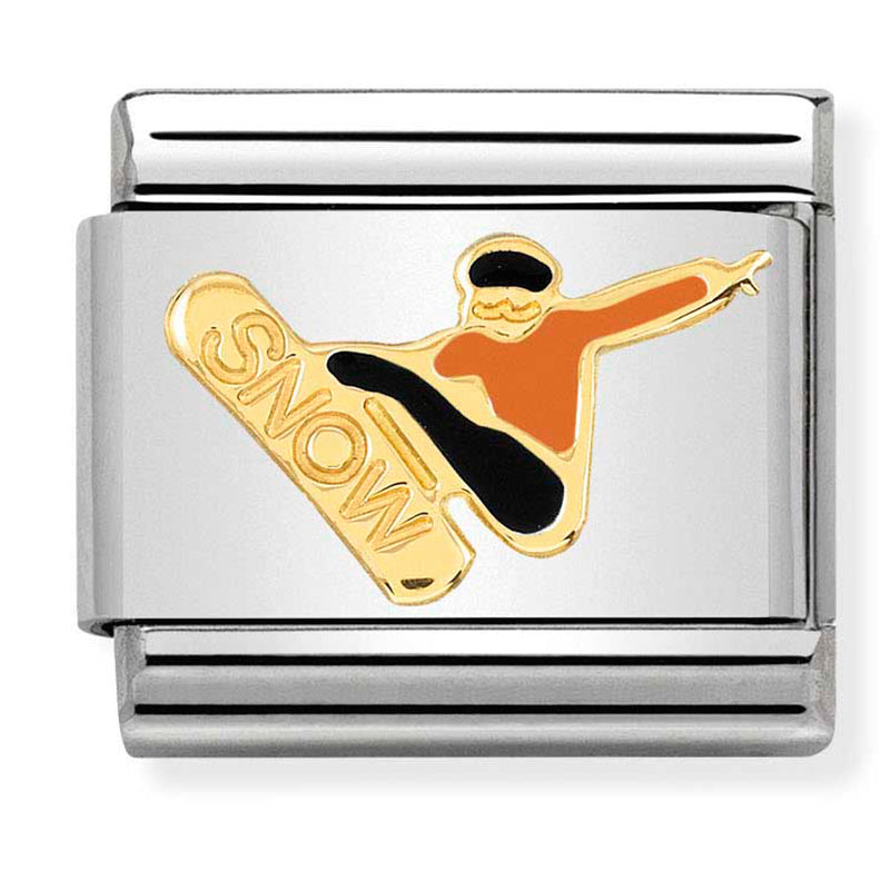 NOM-030259 17 Steel and 18ct Yellow Gold Enamel Snow Boarder