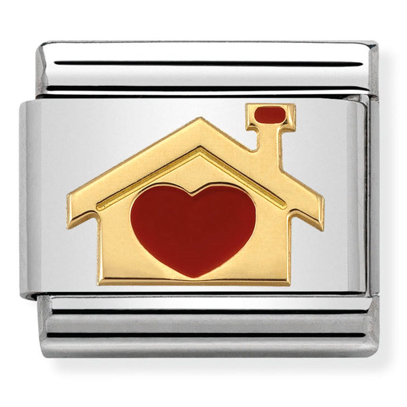 NOM-030283 07 Steel and 18ct Yellow Gold Enamel House with red Heart