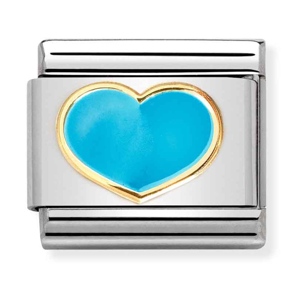 NOM-030283 25 Steelm with 18ct Yellow Gold Enamel Blue Heart