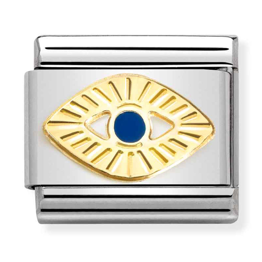 NOM-030285 65 Steel with 18ct yellow Gold Enamel Evil Eye