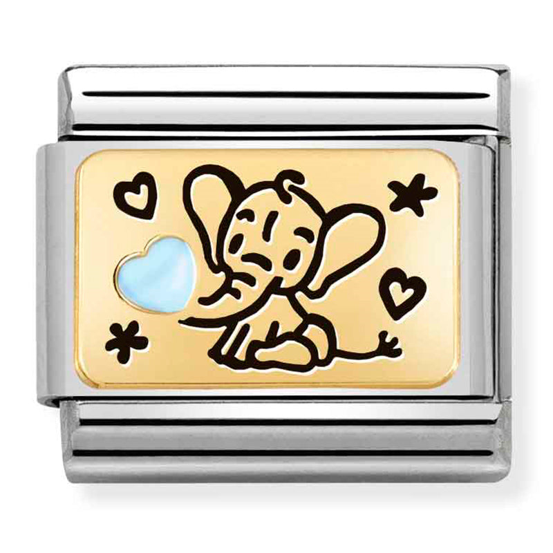 NOM-030289 04 Steel with 18ct Yellow Gold Enamel Blue Elephant