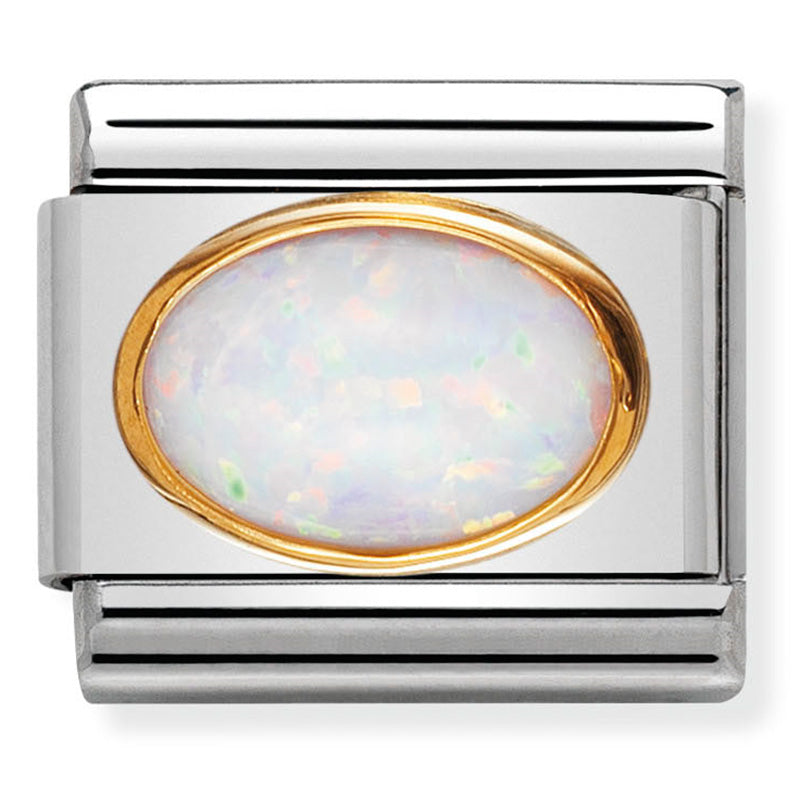 NOM-030502 07 Steel and 18ct Yeloow Gold White Opal