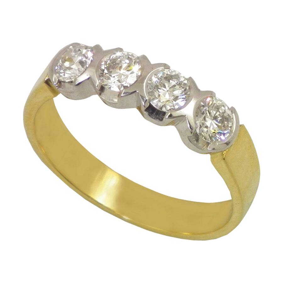 18Ct Yellow Gold Four Diamond Ring 1.00Ct Tdw