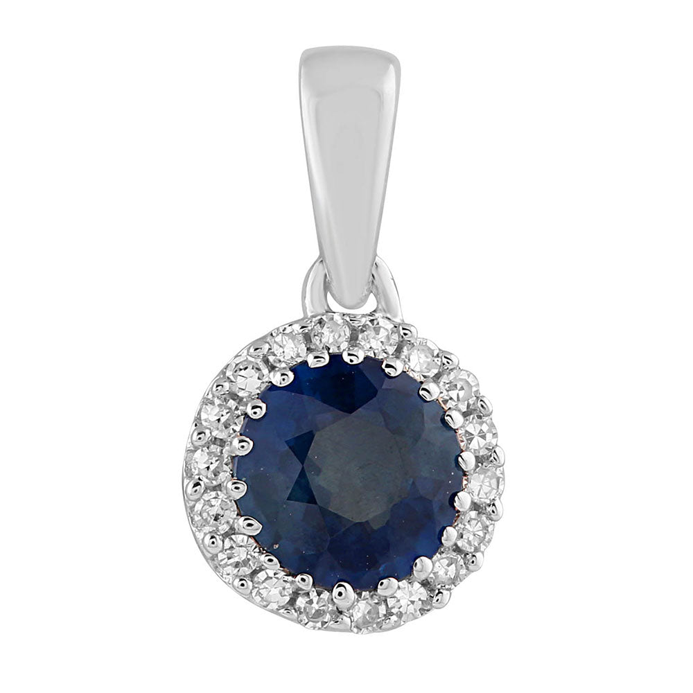 9ct White Gold Sapphire & Diamond Pendant