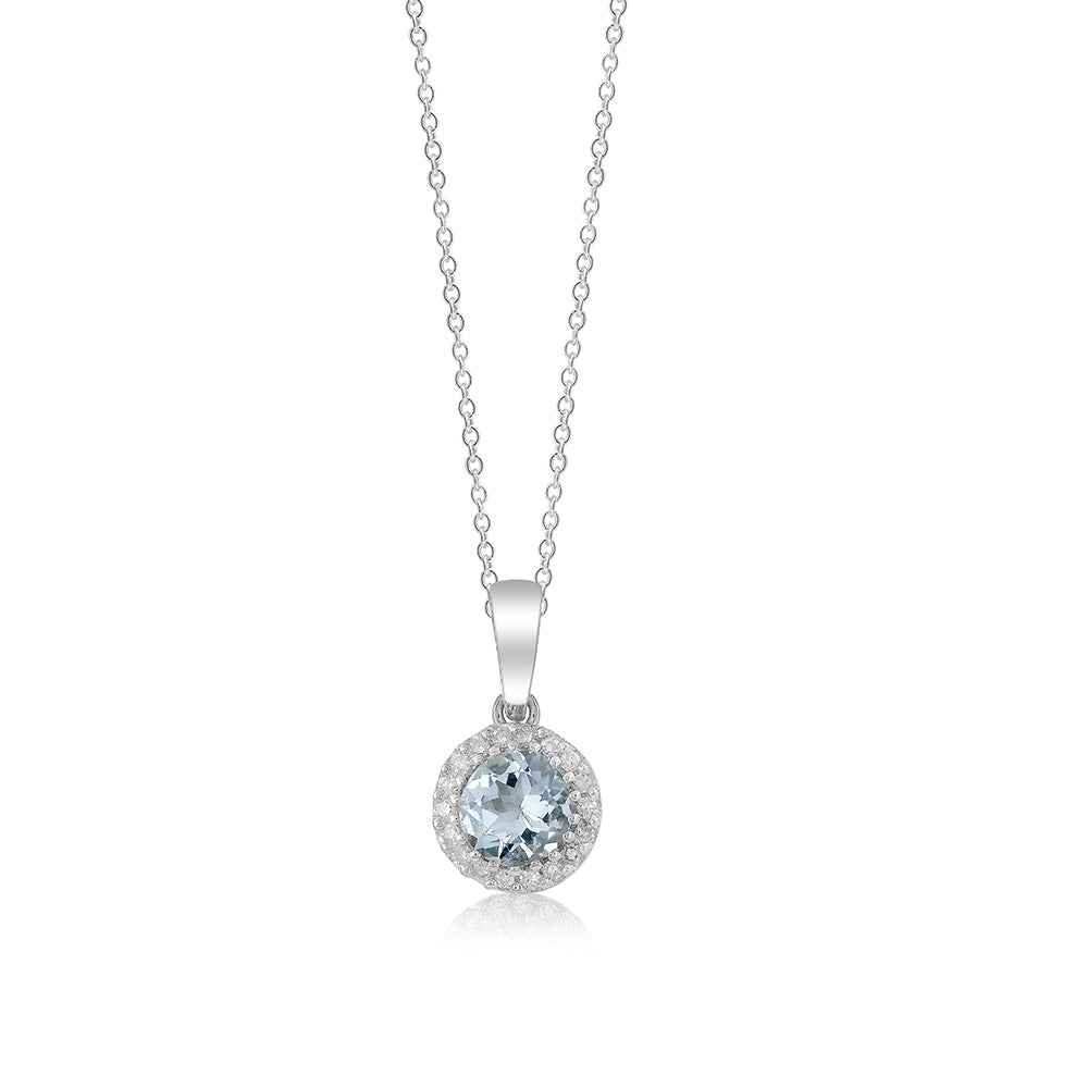 9ct White Gold Aquamarine & Diamond Pendant