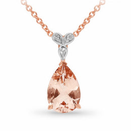 9Ct Rose Gold Morganite And Diamond Pendant