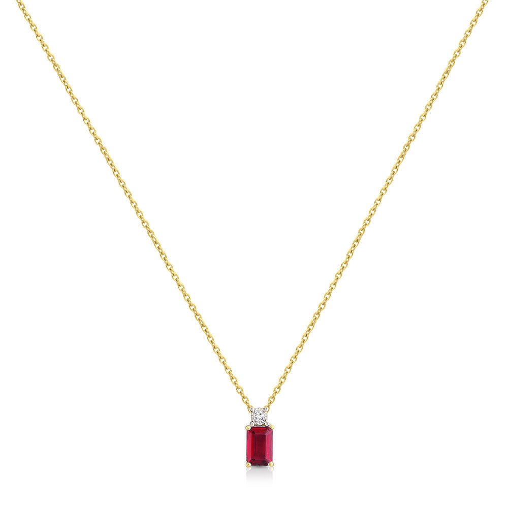 9Ct Yellow Gold Ruby And Diamond Pendant