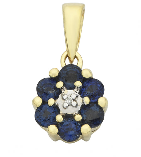 9Ct Yellow Gold Sapphire And Diamond Pendant