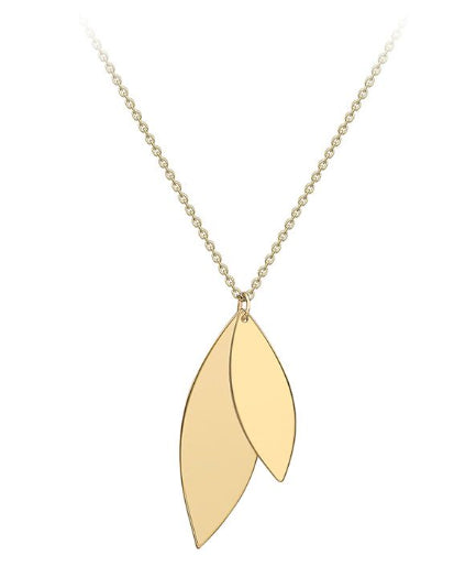 9ct Yellow Gold Solid Drop Leaf Necklace