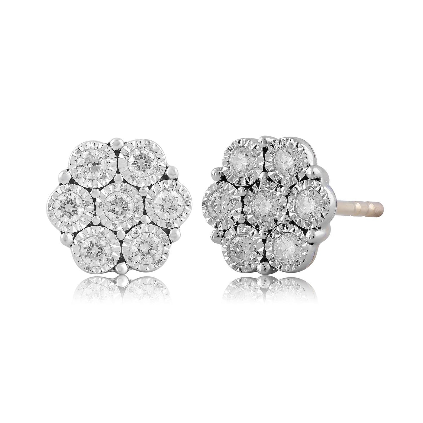 9Ct White Gold Diamond Clusterr Earrings