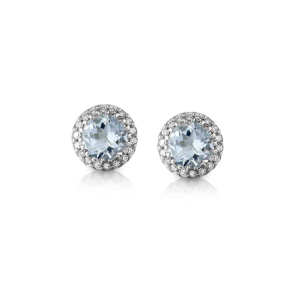 9ct White Gold Aquamarine & Diamond Studs