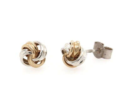 9Ct Yellow Gold And Sterling Silver Knot Earrings