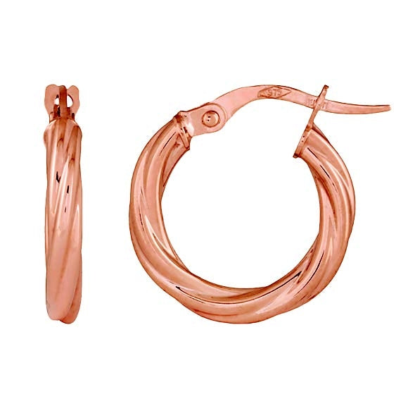 9Ct Rose Gold Twist 2Mmx10mm Hoop Earrings