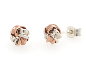 9Ct Rose Gold And Silver Knot Earrings