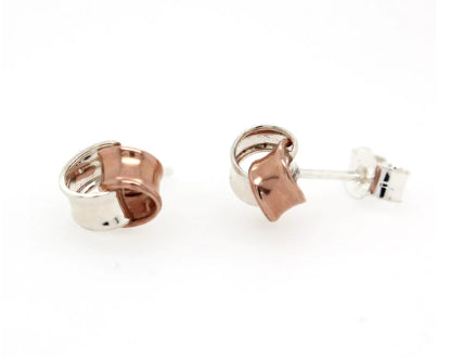 9Ct Rose Gold And Silver Knot Earrings