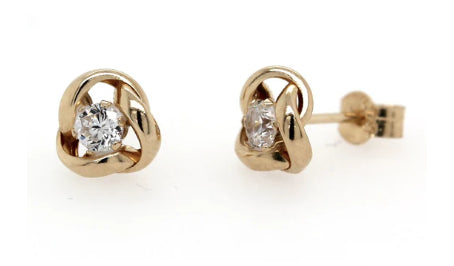 9ct Yellow Gold 3 Fold CZ Knot Earrings