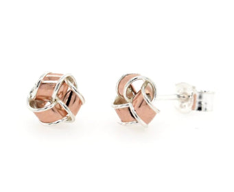 9Ct Rose Gold And Silver Knot Earrings